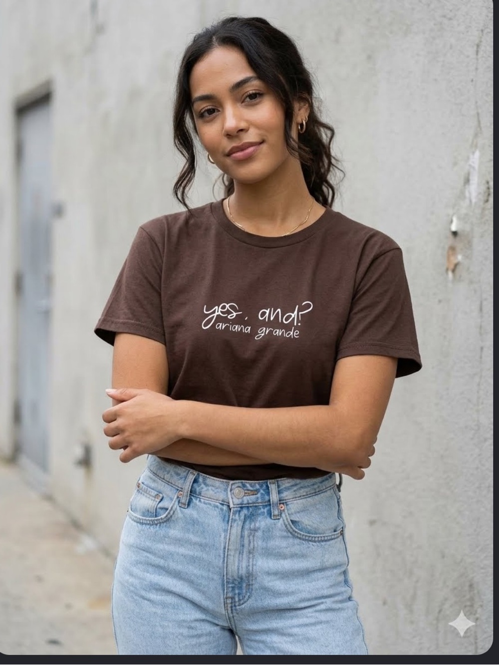 Ariana Grande Brown 'yes, and?' Script Short Sleeve Tee